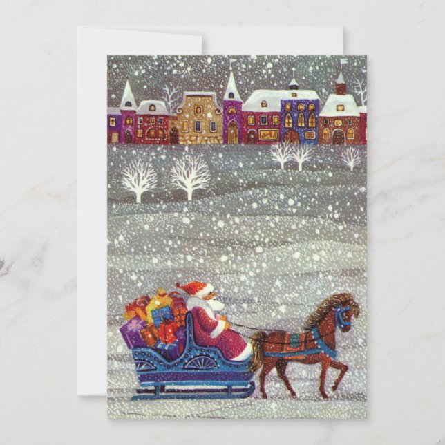 Vintage jul, jultomte släde inbjudan (Framsida)
