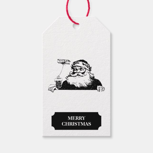 Vintage jul Jultomten Black White Presentetikett (Framsidan)