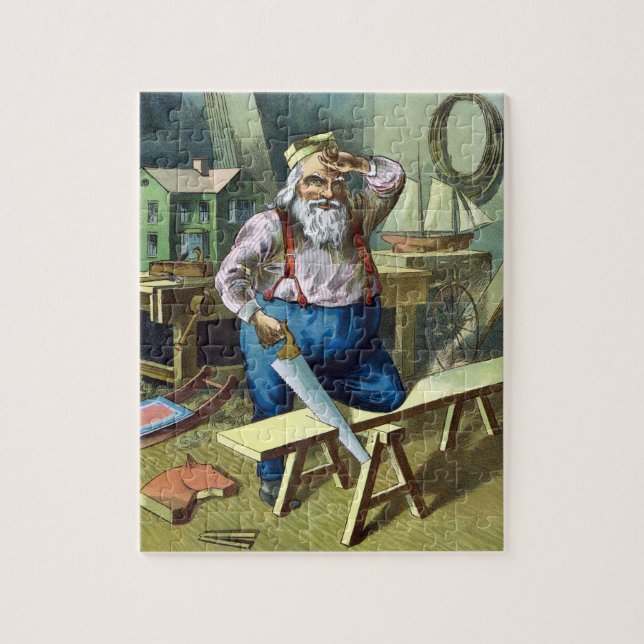 Vintage jul, Jultomten Byggande Leksaker Saw Pussel (Vertikal)