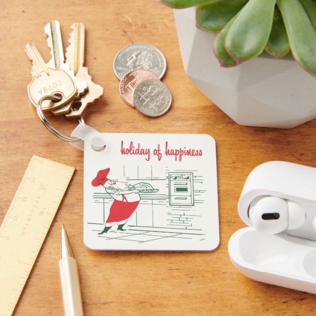 Vintage jul, Jultomten Chef och Turkiet Nyckelring (Skrivbord)