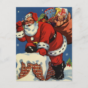 Vintage jul, Jultomten Down Skorsten w Leksaker Helg Vykort