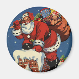 Vintage jul, Jultomten Down Skorsten w Leksaker Magnet