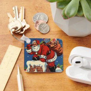 Vintage jul, Jultomten Down Skorsten w Leksaker Nyckelring