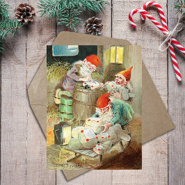 Vintage jul Jultomten Elf Gnome Gifts Helg Vykort