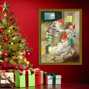 Vintage jul Jultomten Elf Gnome Gifts Poster