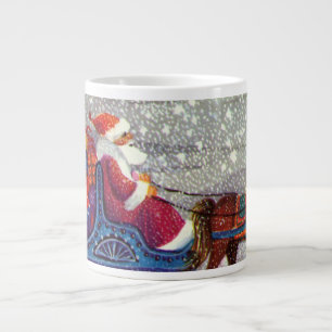 Vintage jul, jultomten enhästiga öppen släde jumbo mugg