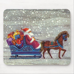 Vintage jul, jultomten enhästiga öppen släde musmatta