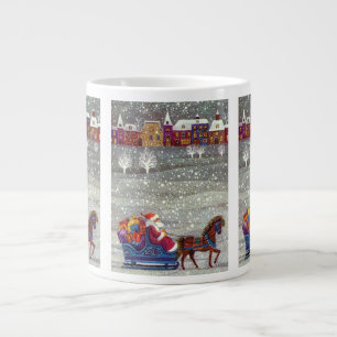 Vintage jul, jultomten enhästiga släde jumbo mugg