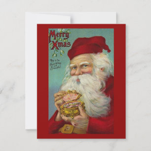 Vintage jul, Jultomten, Faux-Gnistran Julkort