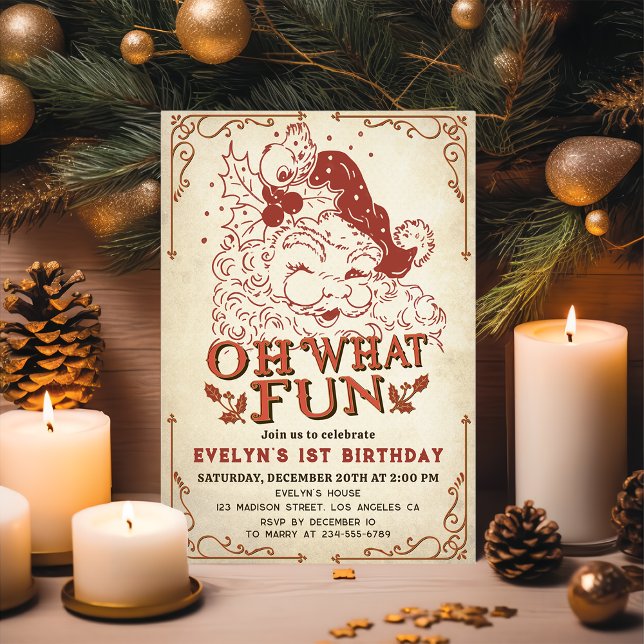 Vintage jul Jultomten Födelsedagsfest Inbjudningar (Skapare uppladdad)