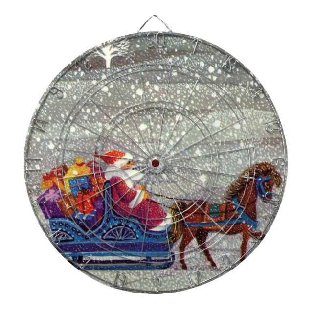 Vintage jul, Jultomten Horse Open Sleigh Darttavla (Framsidan)