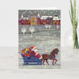 Vintage jul, Jultomten Horse Open Sleigh Helgkort