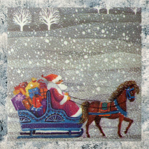 Vintage jul, Jultomten Horse Open Sleigh Kakelplatta