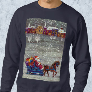 Vintage jul, Jultomten Horse Open Sleigh Lång Ärmad Tröja