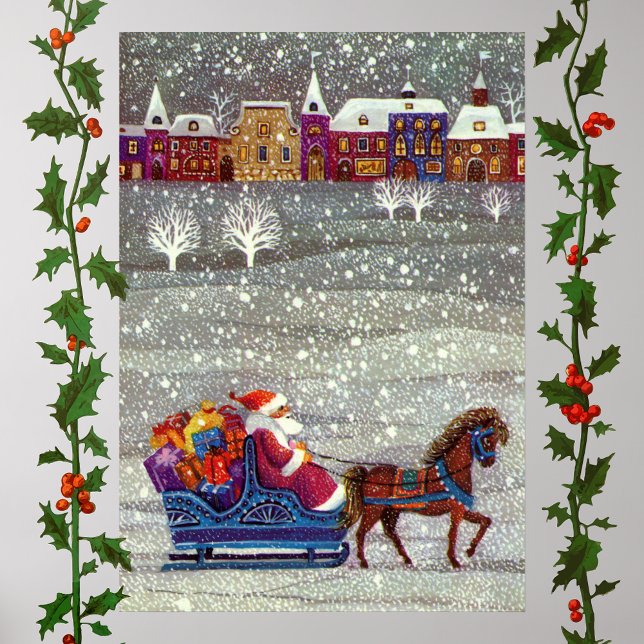 Vintage jul, Jultomten Horse Open Sleigh Poster (Skapare uppladdad)