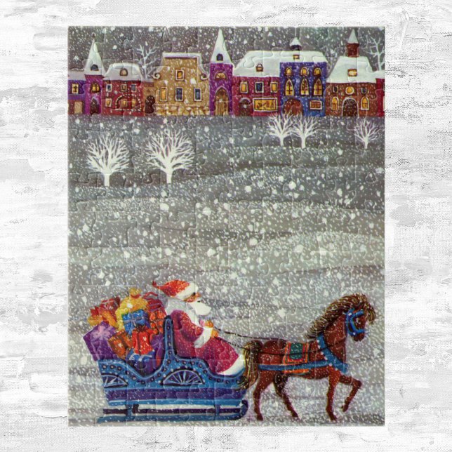 Vintage jul, Jultomten Horse Open Sleigh Pussel (Skapare uppladdad)