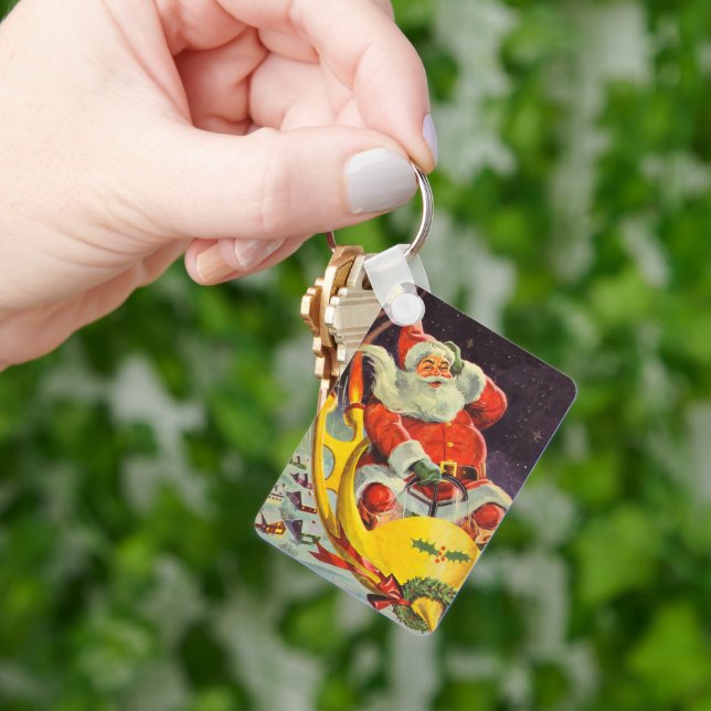 Vintage jul, Jultomten i ett rymdskepp Nyckelring (Hand)