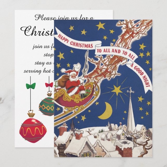 Vintage jul Jultomten i Sleigh-inbjudan Inbjudningar (Fram/baksida)