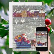 Vintage jul Jultomten i Sleigh-inbjudan