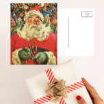Vintage jul, Jultomten i Sleigh med Leksaker Helg Vykort<br><div class="desc">Vintage illustration av God jul helgdag-bilden med ett gult Jultomten som flyger sitt gled med en sack fullt av spel,  leksaker och dockor. Du ser tomtens långa vita skägg blåsa i vinden!</div>