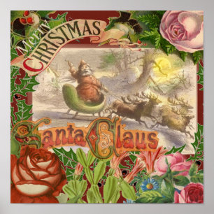 Vintage jul Jultomten i Victorian Sleigh Poster
