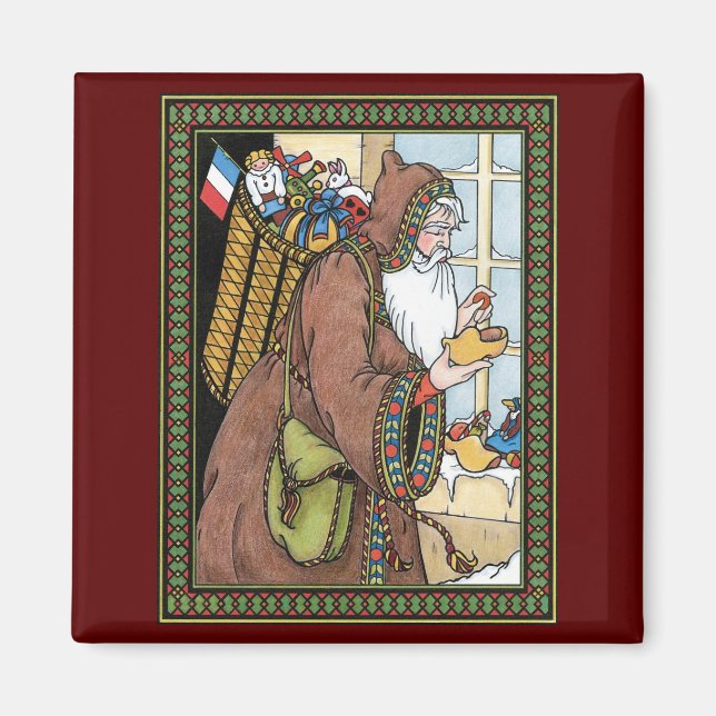 Vintage jul, Jultomten Leksaker Clogs Shoes Magnet (Framsidan)