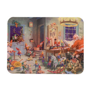 Vintage jul, Jultomten med Elves Workshop Magnet