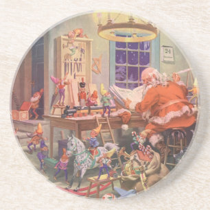Vintage jul, Jultomten med Elves Workshop Underlägg