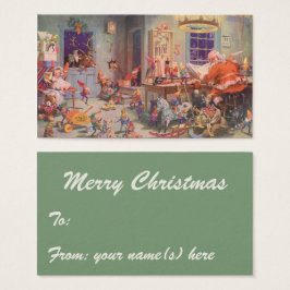 Vintage jul, Jultomten med Elves Workshop Visitkort