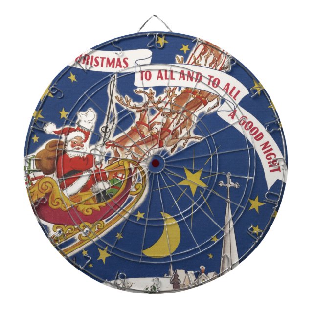 Vintage jul-Jultomten med flytande renar Darttavla (Framsidan)