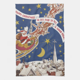 Vintage jul-Jultomten med flytande renar Kökshandduk