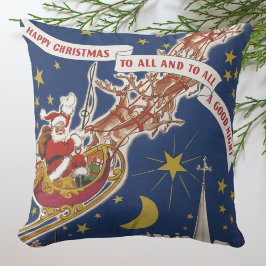 Vintage jul-Jultomten med flytande renar Kudde