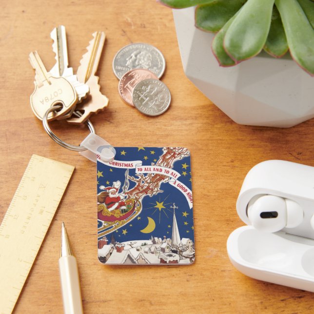 Vintage jul-Jultomten med flytande renar Nyckelring (Skrivbord)