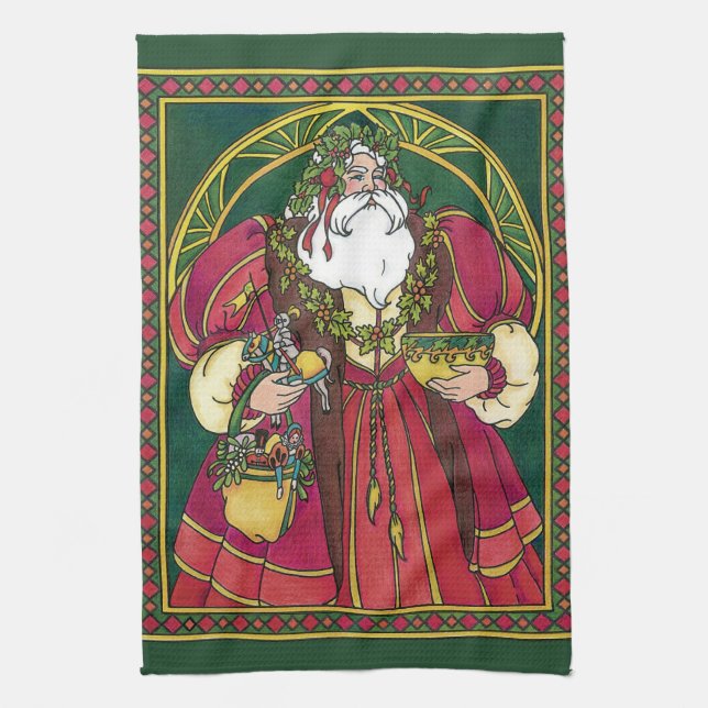 Vintage jul, Jultomten med Holly Löv Kökshandduk (Vertikal)