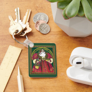 Vintage jul, Jultomten med Holly Löv Nyckelring