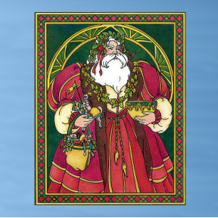 Vintage jul, Jultomten med Holly Löv Poster