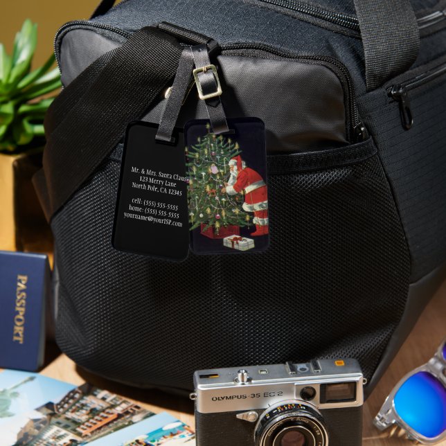 Vintage jul, Jultomten med Presenter Bagagebricka (Fram & Baksida)