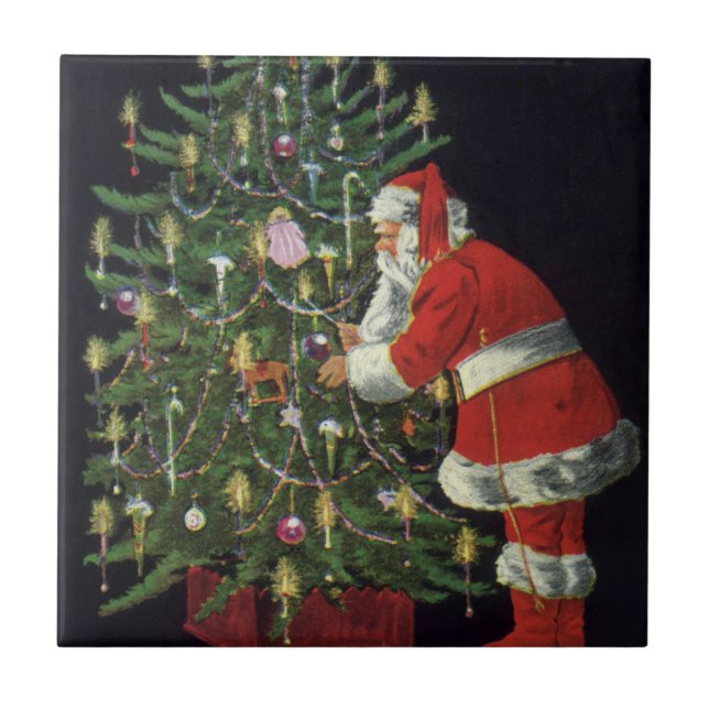 Vintage jul, Jultomten med Presenter Kakelplatta (Framsidan)