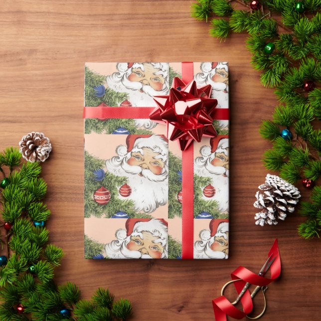 Vintage jul Jultomten med Träd-prydnadsföremål Presentpapper (Julgåva)