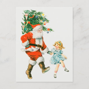 Vintage jul Jultomten och Little Girl Helg Vykort