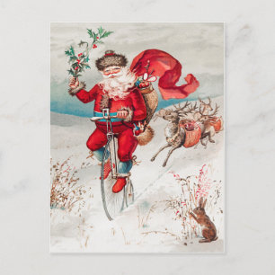 Vintage jul. Jultomten och renar Helg Vykort