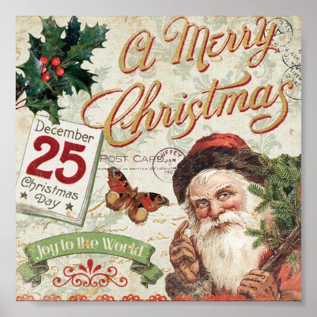 Vintage jul Jultomten Poster (Framsidan)