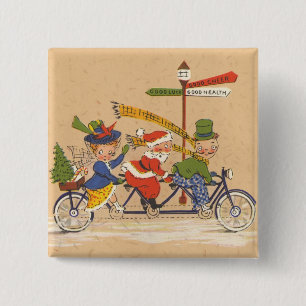 Vintage jul, Jultomten Riding a Bicycle Knapp