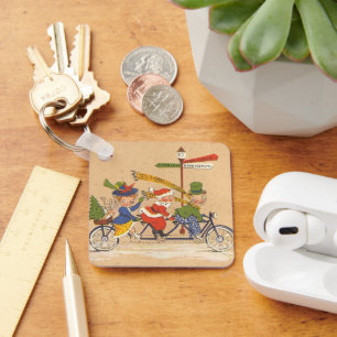 Vintage jul, Jultomten Riding a Bicycle Nyckelring