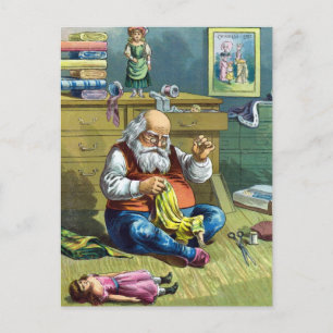 Vintage jul, Jultomten Skapar Leksak Dolls Helg Vykort