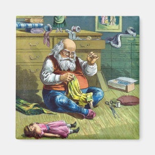 Vintage jul, Jultomten Skapar Leksak Dolls Magnet