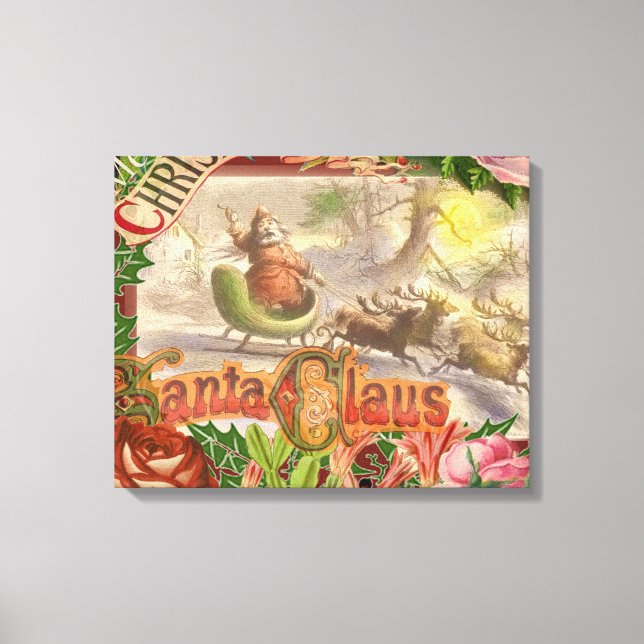 Vintage jul Jultomten Sleigh Canvastryck (Framsida)