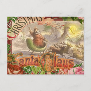 Vintage jul Jultomten Sleigh Helg Vykort
