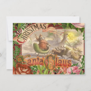 Vintage jul Jultomten Sleigh Inbjudningar