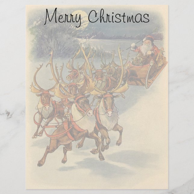 Vintage jul Jultomten Sleigh med Reindeer (Framsida)